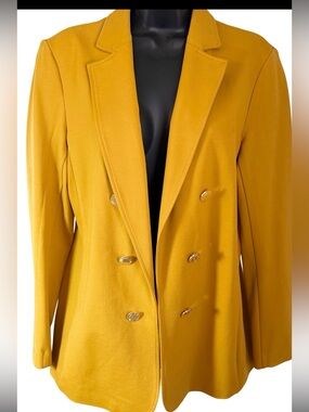 New Anne Klein Women's Double-Breasted Mustard Blazer Jacket Stretchy